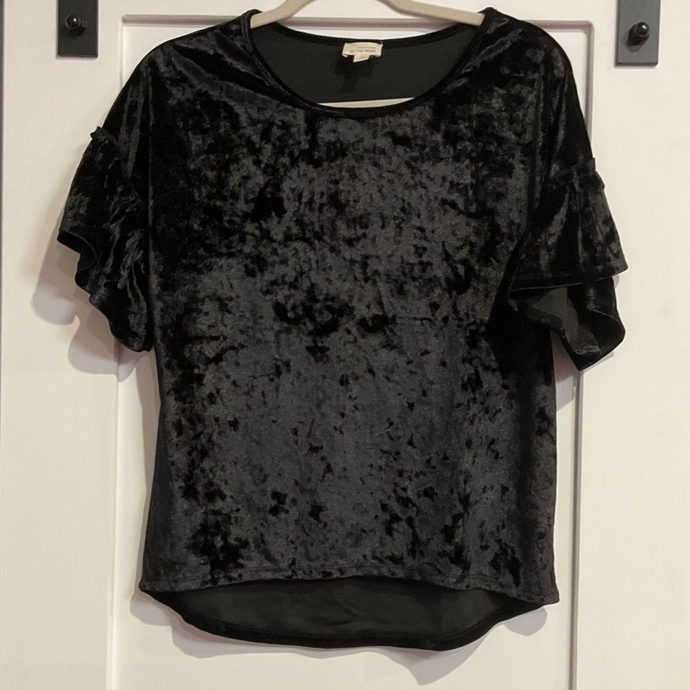 Caution To The Wind Black Velvet Short Sleeve Top